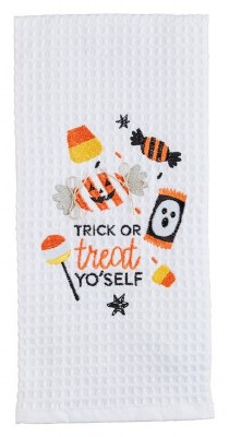 25" x 16" "Trick or Treat Yo'self" Halloween Candy Kitchen Towel by Mud Pie