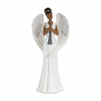 10" Black Angel Playing a Horn Polyresin Figurine