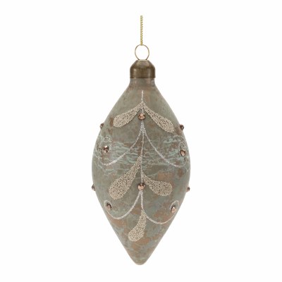 5" Distressed Gold and Verdigris Glass Diamond Ornament