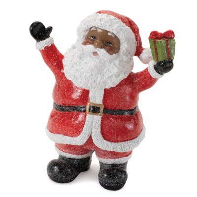 5" Black Polyresin Santa Holding a Gift Figurine