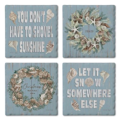 Set of Four 4" Square Shovel Sunshine Assorted Coasters