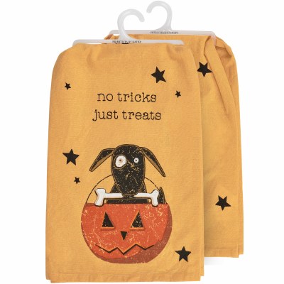 28" Sq "No Tricks Just Treats" Halloween Dog Kitchen Towel