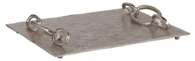 10" x 14" Silver Metal Tray With Link Handles