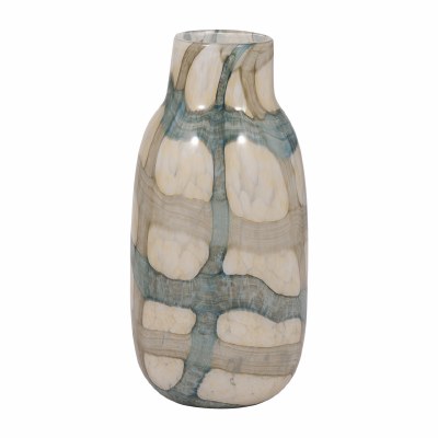 13" Blue and Tan Glass Vase