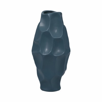 16" Dark Blue Ceramic Scoop Vase