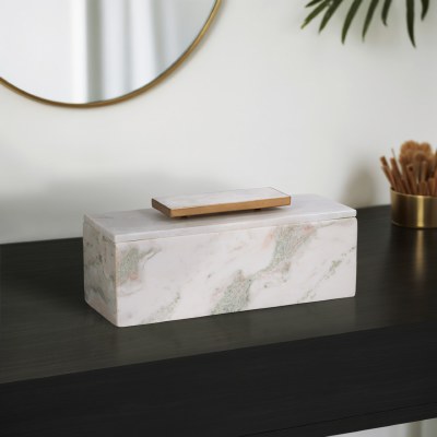 6" x 16" White and Multicolor Marble Box
