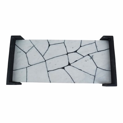 10" x 21" White and Black Marble Tray