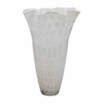 20" White and Beige Dots Glass Vase