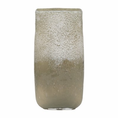 13" Green and White Flat Glass Vase