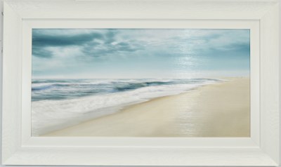 30" x 50" Two Toned Blue Sky Over the Beach Coastal Gel Textured Print in a White Frame