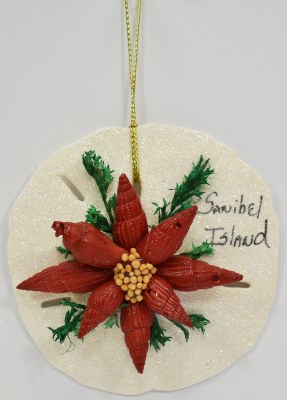 Sanibel Island Poinsettia Sand Dollar Ornament