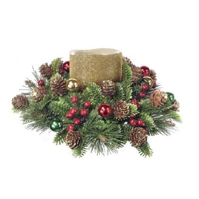 4" Opening Multicolored Mixed Ornaments and Faux Pine Candle Ring