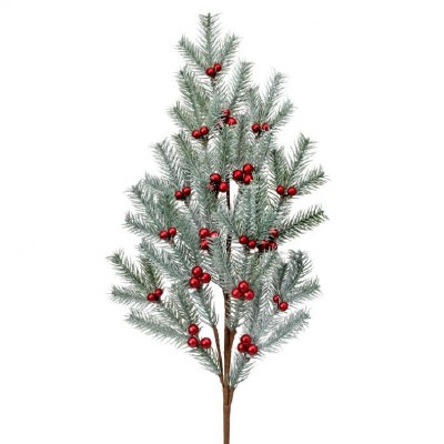 33" Faux Frosted Pine and Red Berry Spray