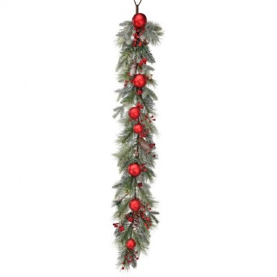 48" Faux Frosted Pine and Red Berry Ornament Garland