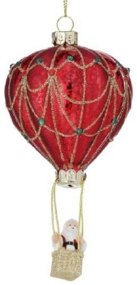 6" Santa in a Solid Red Hot Air Balloon Glass Ornament