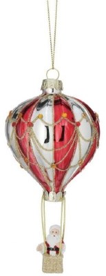 6" Santa in a Red and White Stripe Hot Air Balloon Glass Ornament