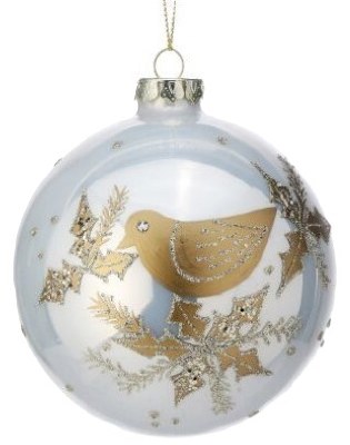 4" Ivory and Gold Dove Glass Ball Ornament