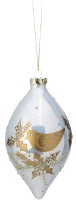 6" Ivory and Gold Dove Glass Diamond Ornament