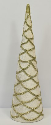 24" Ivory and Gold Velvet Cone Tree