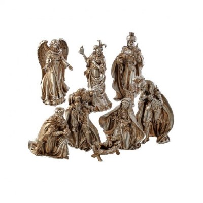 Set of Eight 3"-6" Distressed Silver Polyresin Nativity Scene