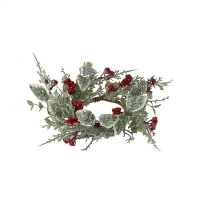 3" Opening Faux Frosted Holly Candle Ring
