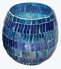 5" Tall Dark Blue Mosaic Votive Holder