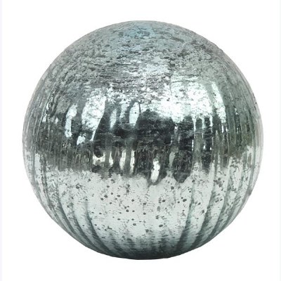 5" Silver Ribbed Glass Orb