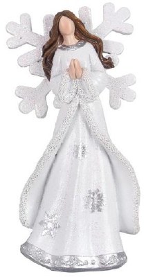 9" White and Silver Polyresin Angel Praying Figurine