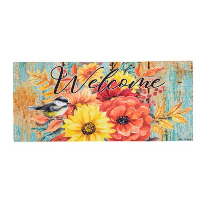 10" x 22" "Welcome" Fall Flowers Sassafras Doormat Insert