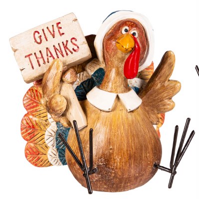 4" Polyresin Girl Turkey Holding a "Give Thanks" Sign Figurine