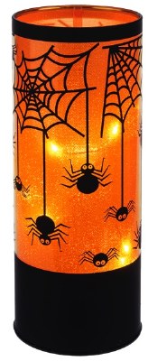 Large LED Orange and Black Spider Pillar Candle
