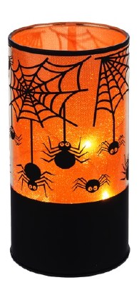 Small LED Orange and Black Spider Pillar Candle