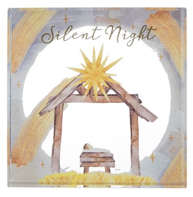 3" Sq "Silent Night" Glass Nativity Scene Block
