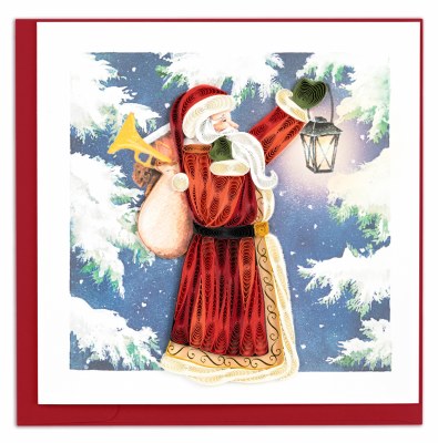 6" Square Vintage Santa Claus Christmas Quilling Card