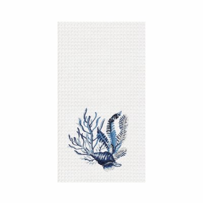 27" x 18" Dark Blue Coral and Shell Kitchen Towel