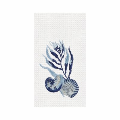 27" x 18" Dark Blue Nautilus and Scallop Shells Kitchen Towel