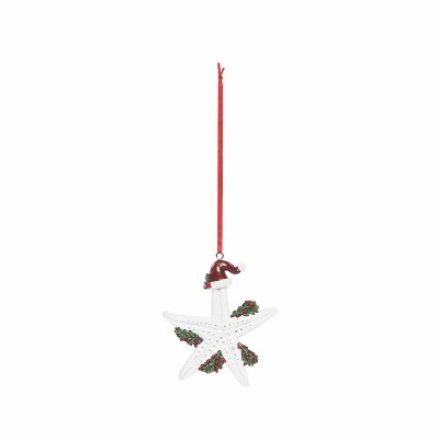 3" Red and White Starfish Wearing a Hat Polyresin Ornament