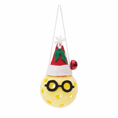 6" Pickleball Wearing a Santa Hat Ornament