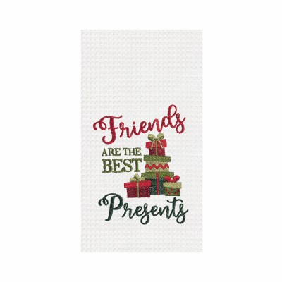 27" x 18" "Friends are the Best Presents" Christmas Presents Waffle Weave Kitchen Towel