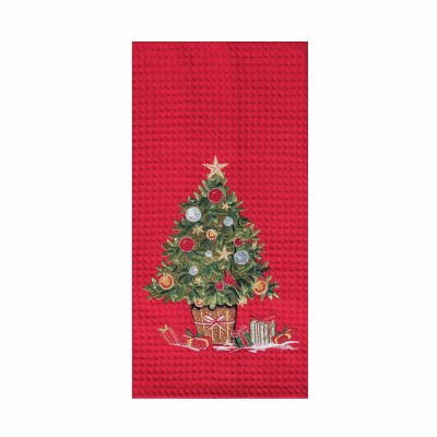 27" x 18" Christmas Tree on a Red Waffle Weave Kitchen Towel