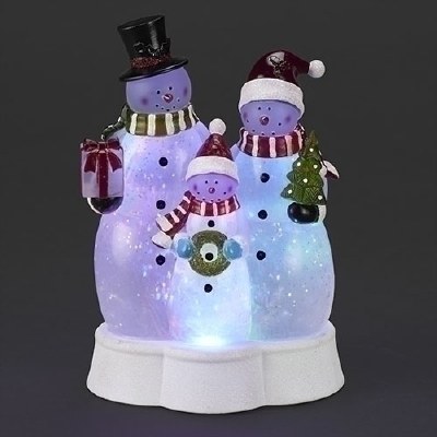 10" LED Multicolored Snowman Family