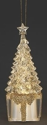 5" LED Gold Bow Under a Tree Acrylic Ornament