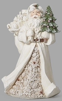 8" Distressed White Polyresin Santa Holding a Sack Figurine
