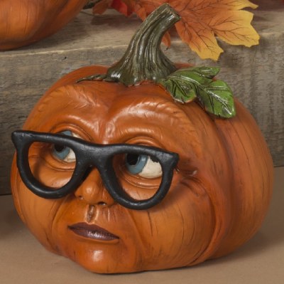5" Dark Orange Polyresin Pumpkin Wearing Glasses Figurine