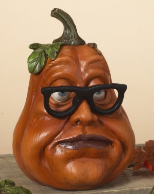 6" Tall Polyresin Pumpkin Wearing Glasses Figurine