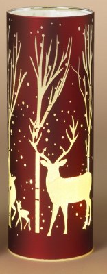 10" LED Glass White and Red Deer Cylinder
