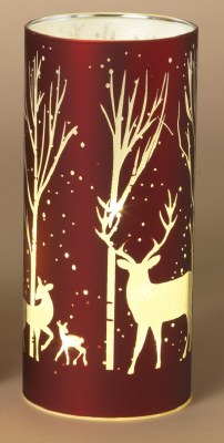 Medium LED Glass White and Red Deer Cylinder
