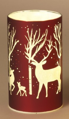 Small LED Glass White and Red Deer Cylinder