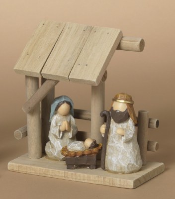 7" Natural Polyresin and Wood Creche With the Holy Family Statue