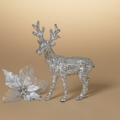 10" Mirrored Glass Silver Deer Figurine